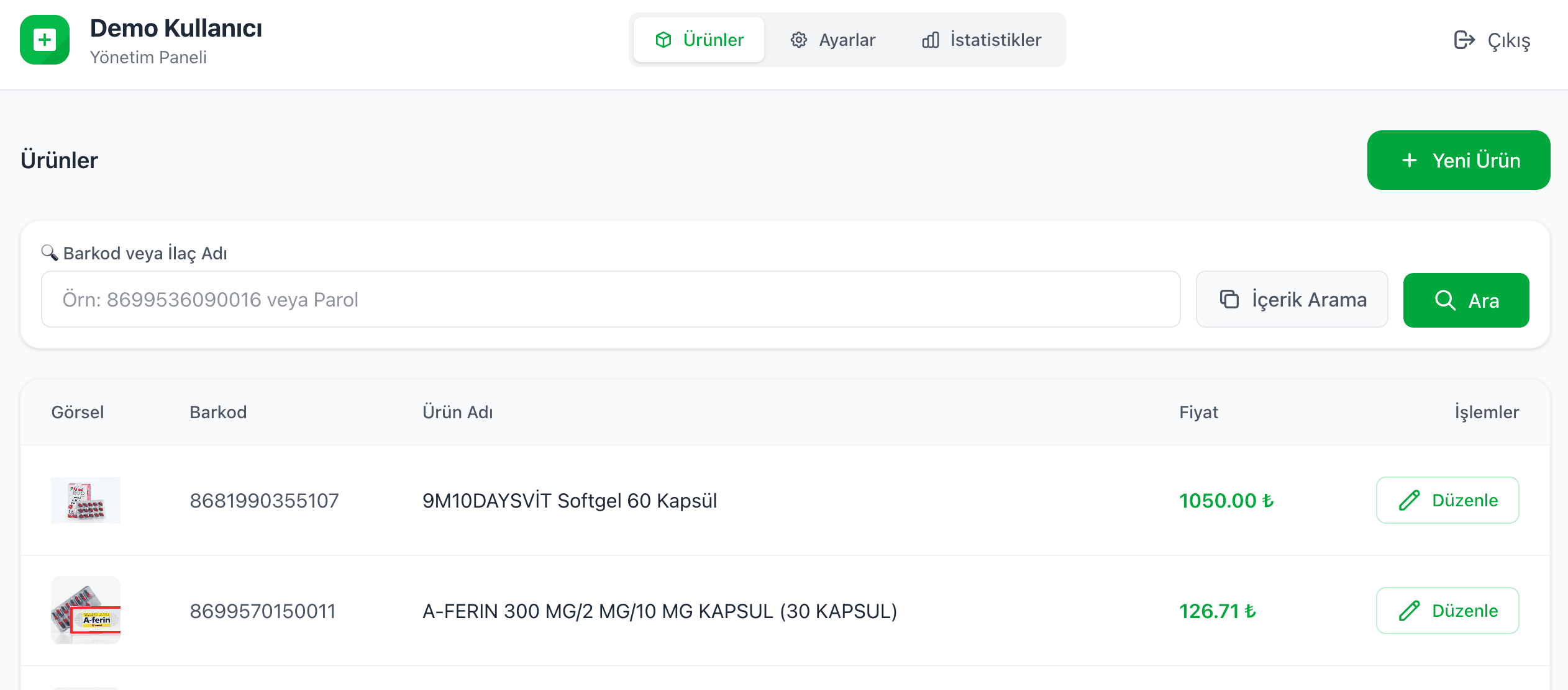 Eczane Kiosk Dashboard Yönetim Paneli